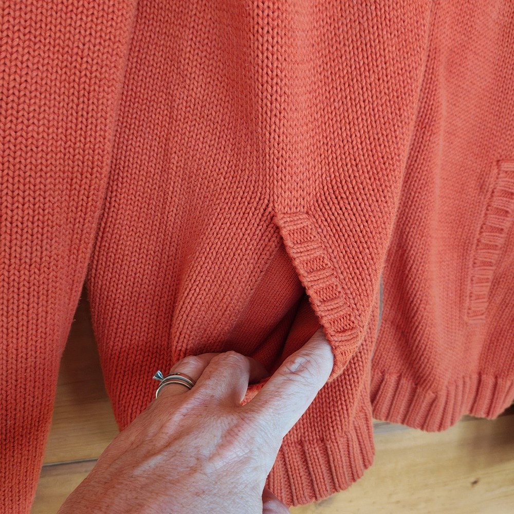 Ralph Lauren Vintage Y2K Burnt Orange Ribbed Knit Zip Up Sweater Preppy Sz Large - Picture 3 of 10